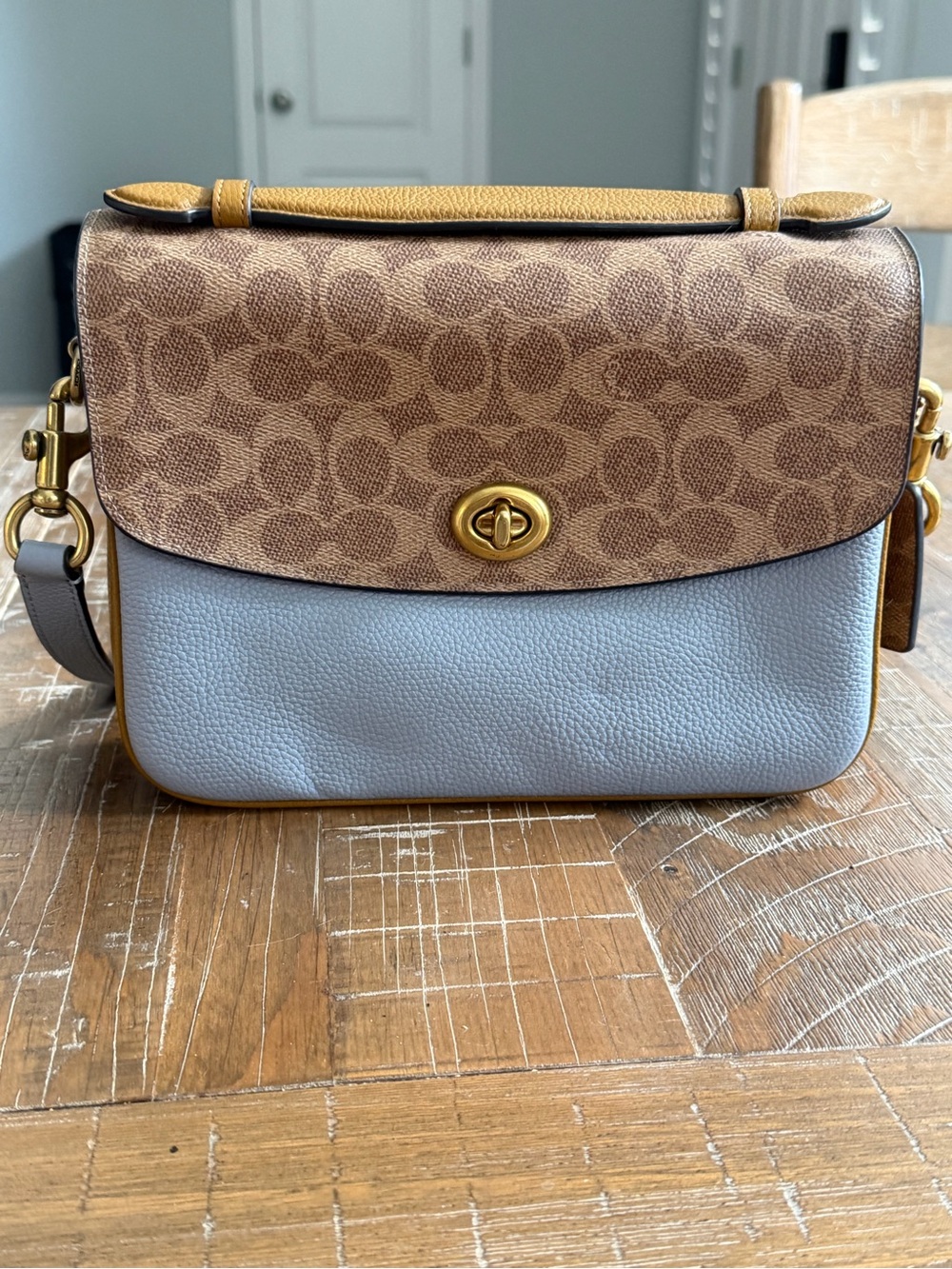 Coach Brown Signature Canvas and Light Blue Leather Crossbody - Picture 2 of 6
